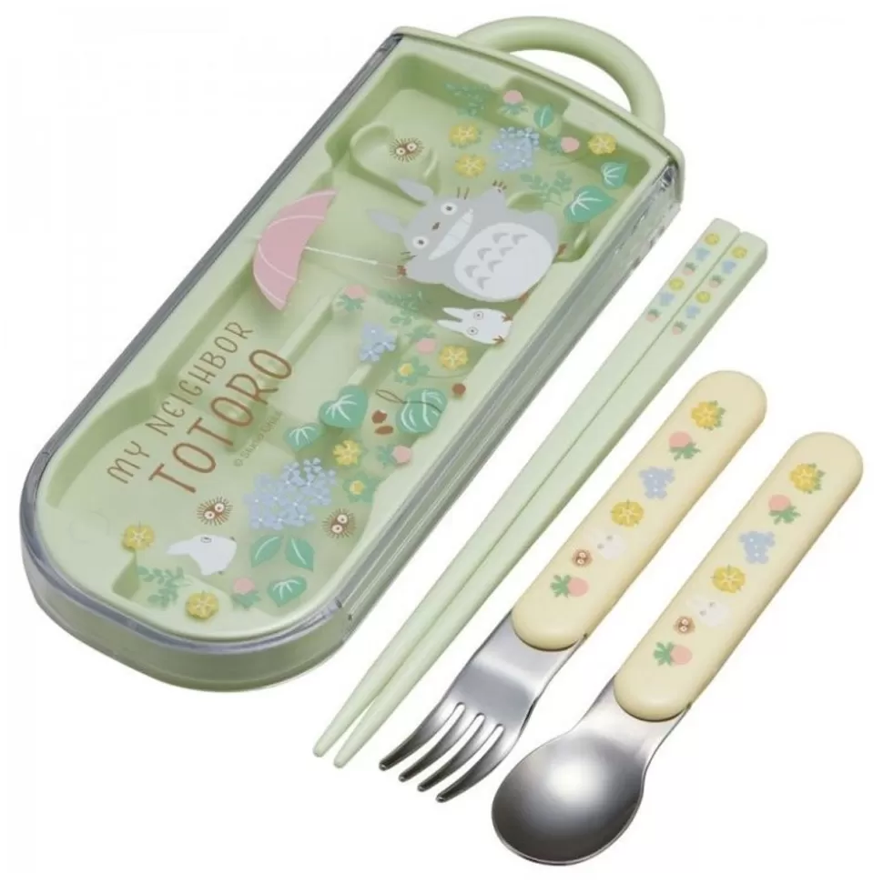 Maison Ghibli Chopsticks Spoon Fork Box Set Totoro Holding Umbrella - My Neighbor T- Kitchenware